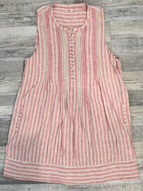 Faherty Pink and Cream Striped Sleeveless Linen Dress